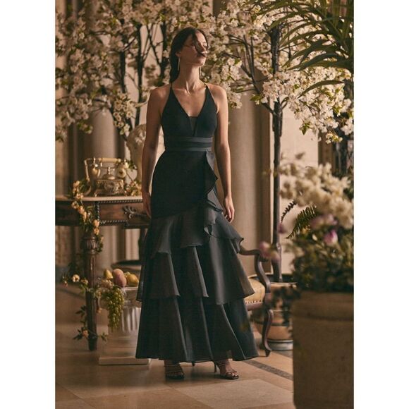 Aidan Mattox Dresses & Skirts - NWT Aidan Mattox Halter Tiered Cascade Ruffle Trumpet Chiffon Mermaid Long Gown